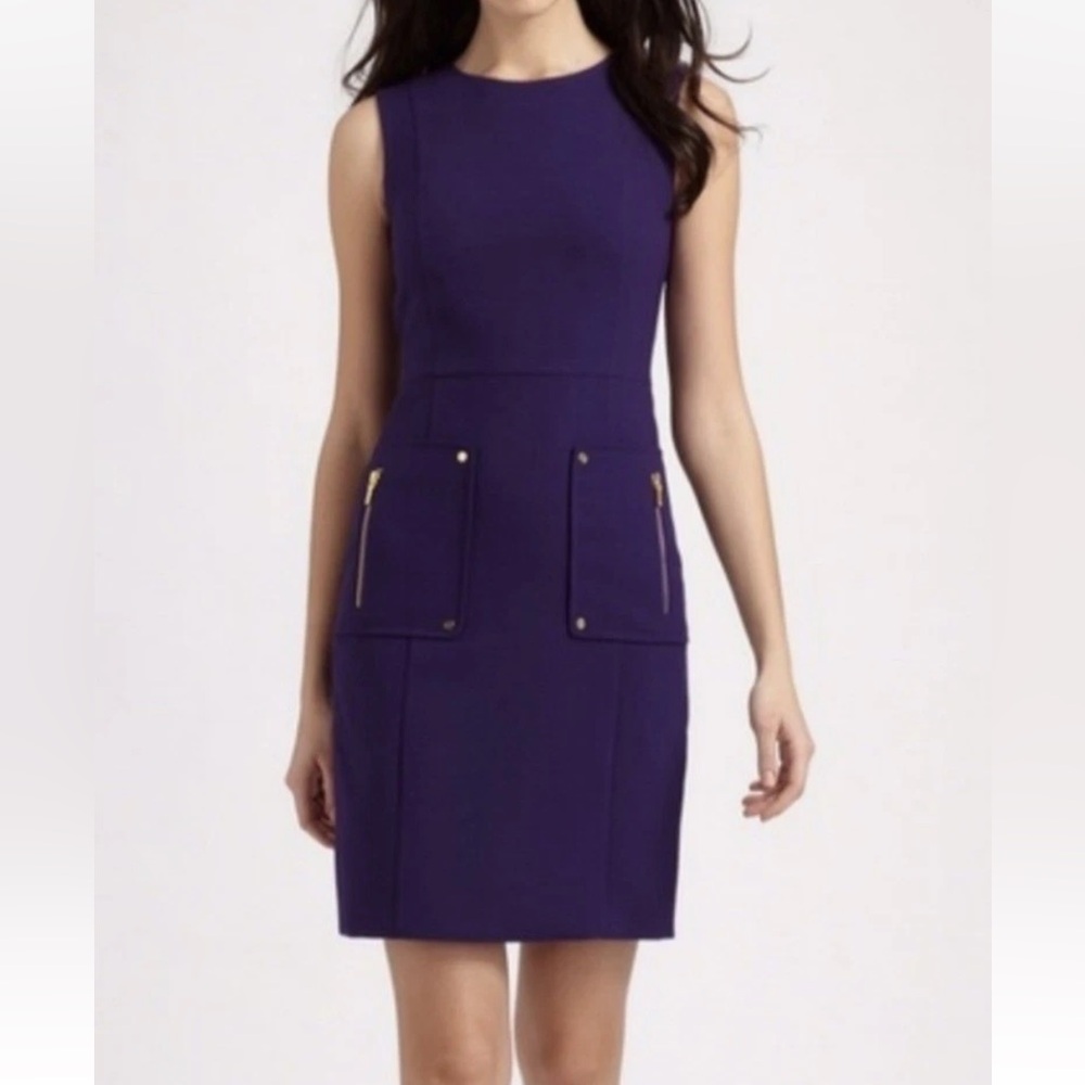 Tory Burch Women's Purple Wool Sheath Dress Size 8 lined with Logo detailing